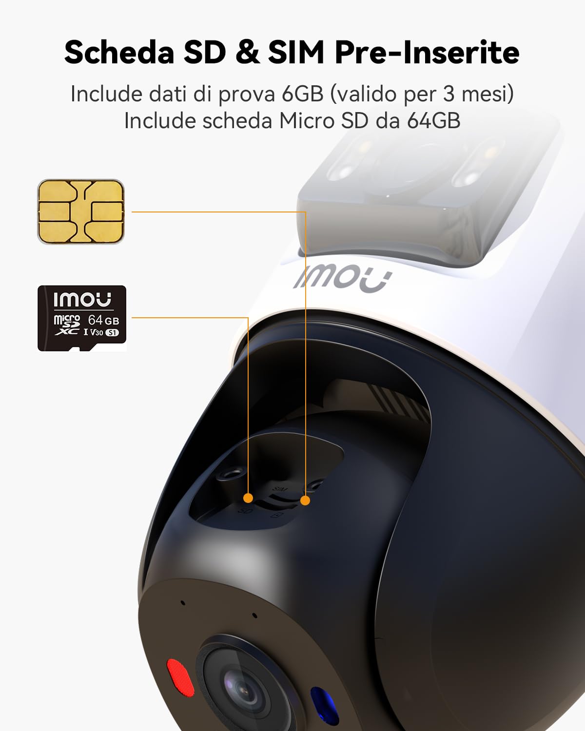Imou 4G LTE Telecamera Esterno con Sim e 64GB Micro SD, 3K(3MP+3MP) Telecamera Senza WiFi con Doppio Obbiettivo, Visione Notturna a Colori, Rilevamento Umano/Veicoli, IP65, Crociera Automatica