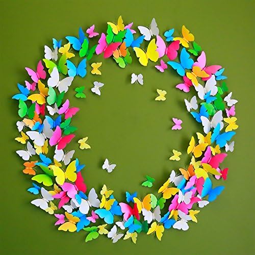 ElecMotive 3D Butterfly Removable Wall Sticker Wall Tattoo Wall Sticker Decoration for Bedroom Living Room Nursery Wedding Party Decoration with Adhesive Spots for Attaching Adhesive Spots + Magnet) 12 Yellow+12 Green+12 White+12 Pink+12 Blue