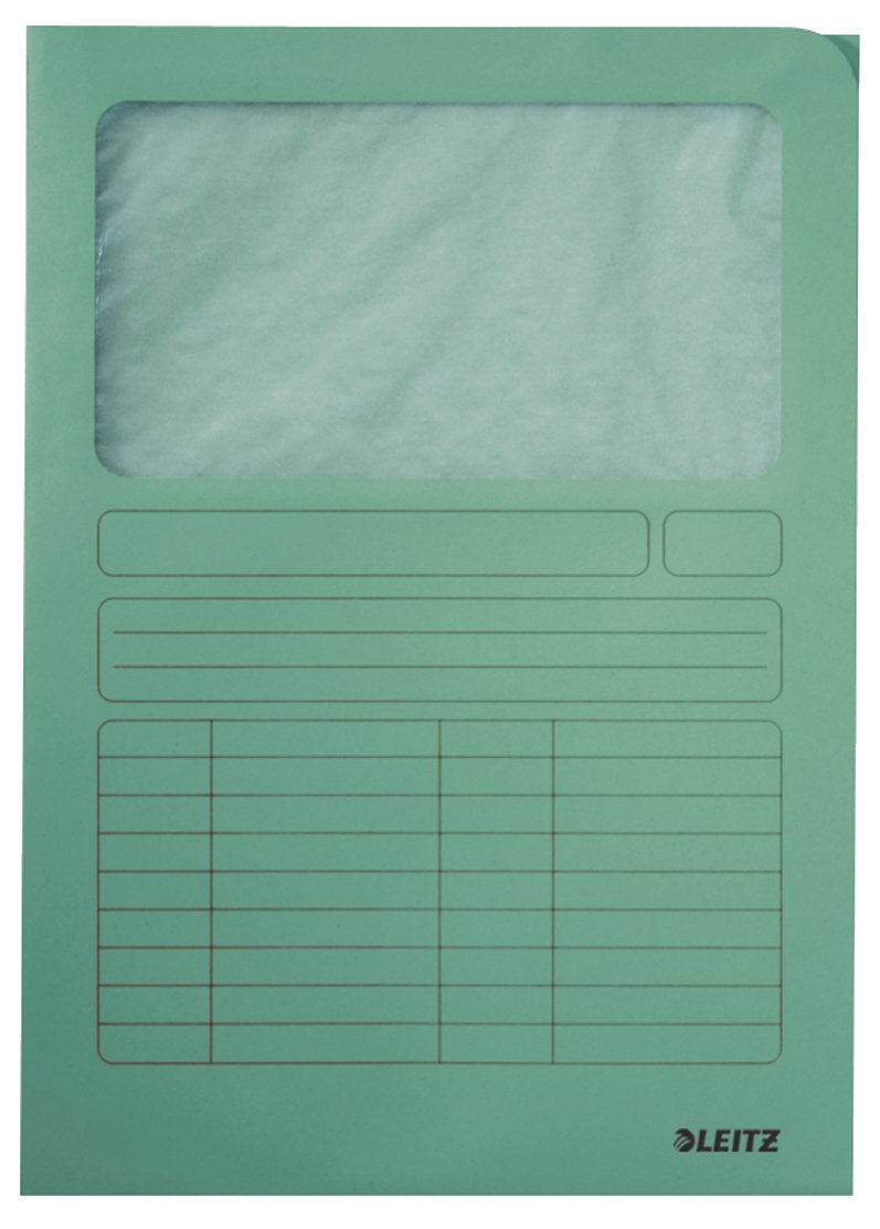 Leitz 3950-00-50 Sichtmappe, A4, oben und rechte Seite offen, Karton, hellgrün, Pack mit 100 Stück