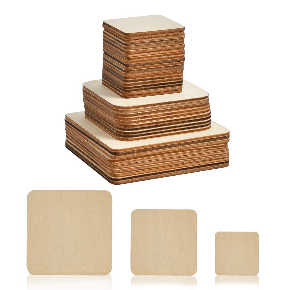 70 PCS Unfinished Wood Squares, 3 Sizes Blank Wood Squares for DIY Arts Craft, Pyrography, Laser Engraving Carving, Painting, Writing, Photo Props and Decorations (10cm,8cm,5cm)