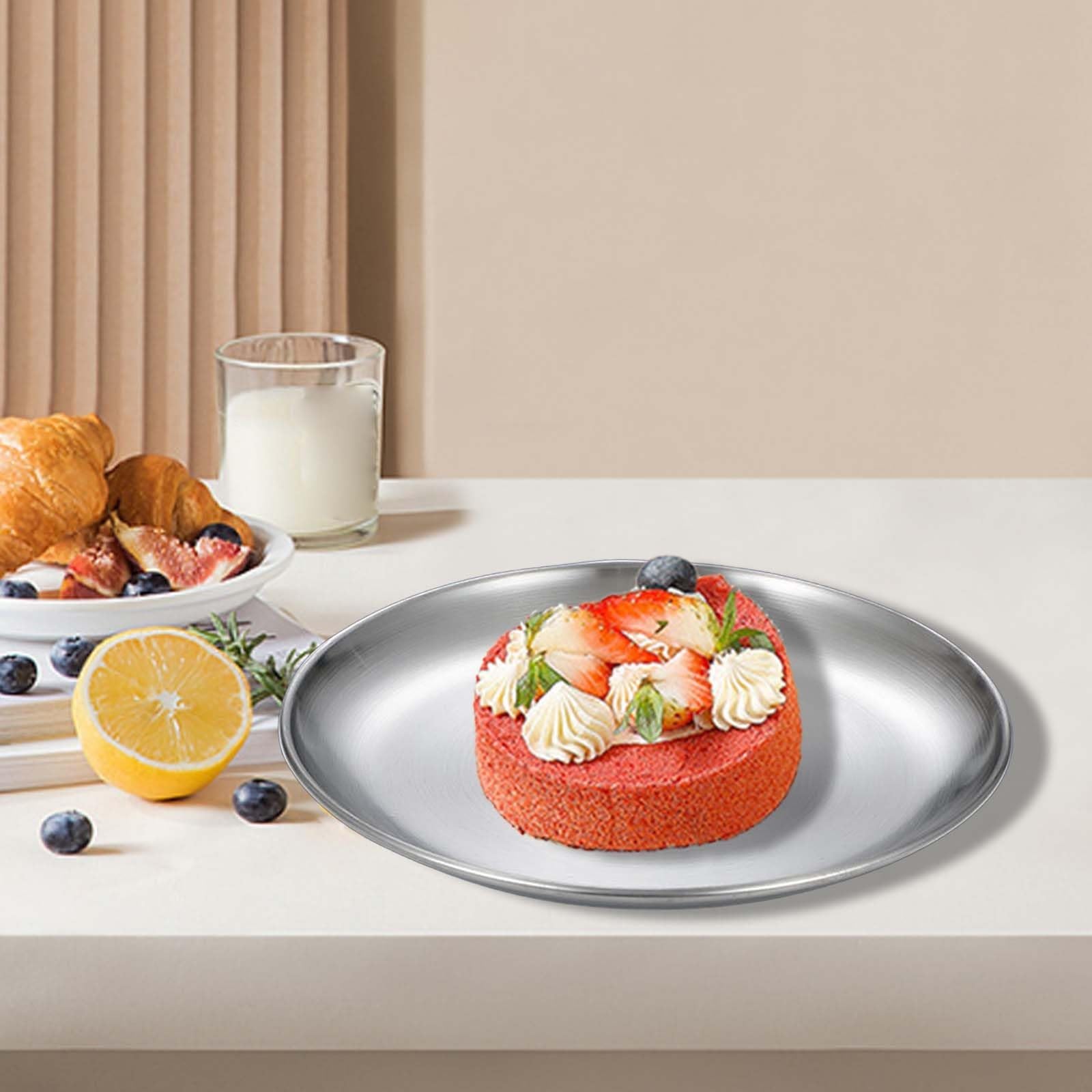 Assiettes à dîner en Acier Inoxydable, Plateau de Rangement pour Couverts empilables, Assiette Ronde en métal, Assiette à Fruits, Assiette à dîner pour (Une Couleur 20 cm)