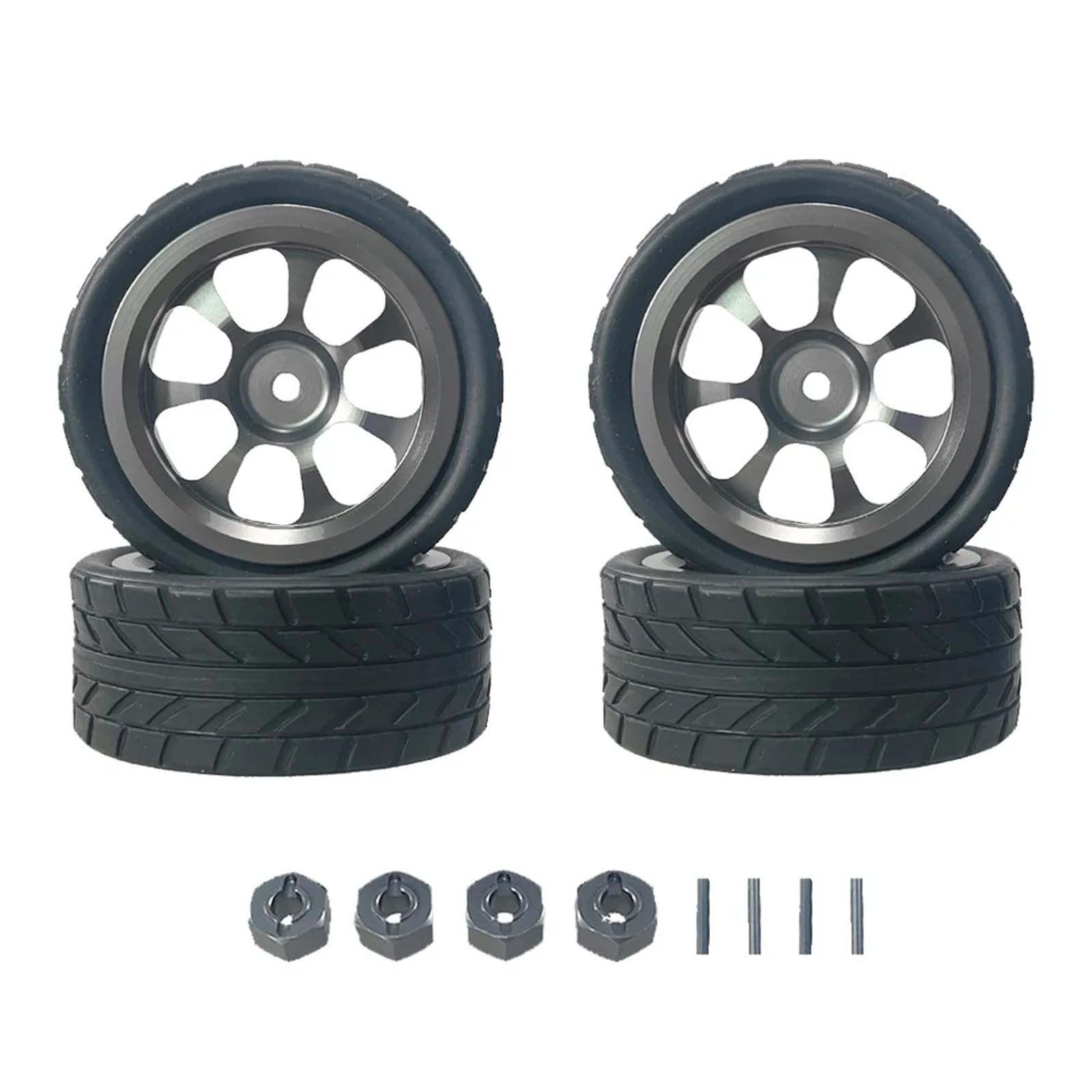 DAIKONRICH Rubber Tire Metal Wheel Tires Rally Wheels for MJX Hyper Go 14302 14301 1/14 RC Car Upgrade Parts(Gray)