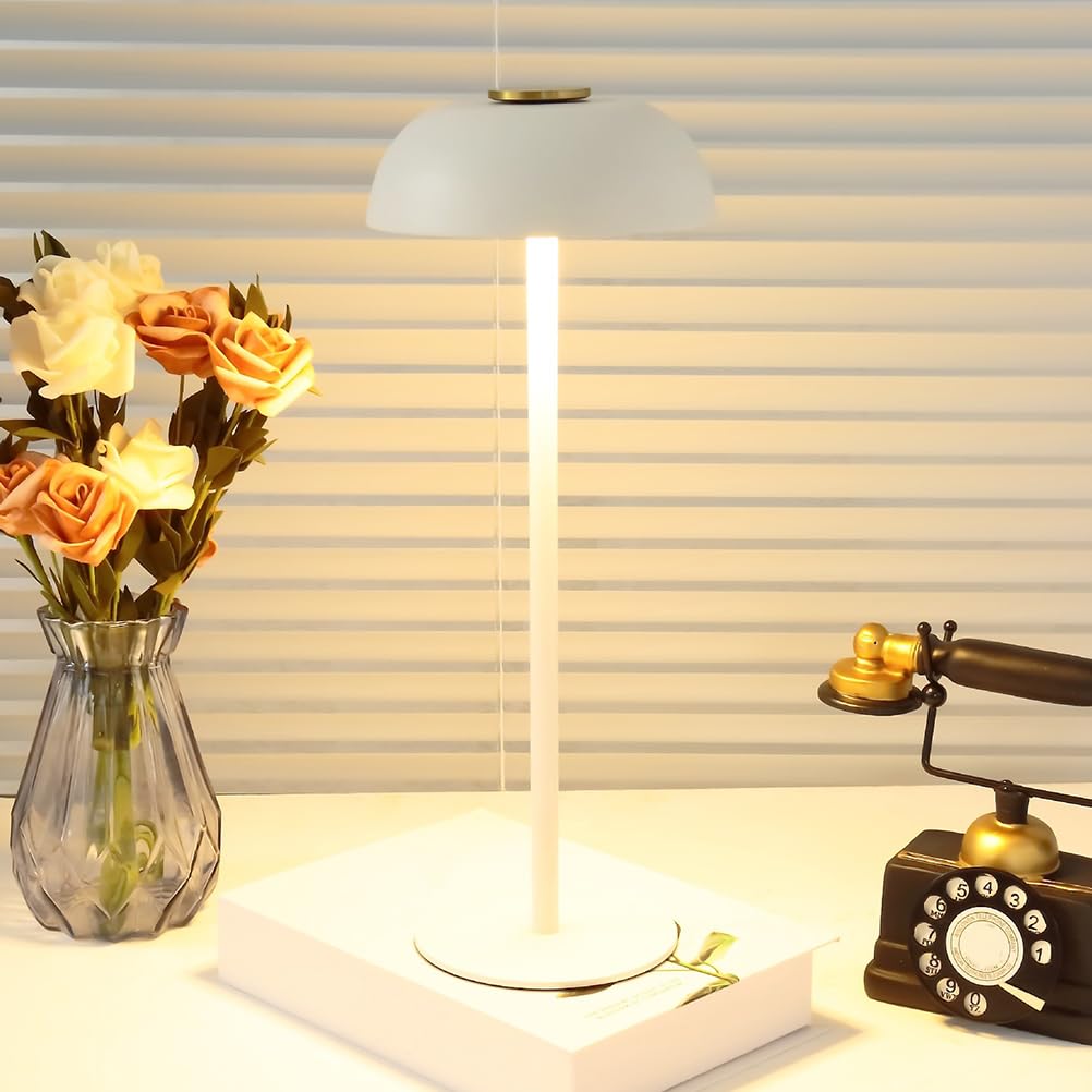 AoLa LED Mushroom Lamp Table Lamp Wireless Dimmable Touch Lamp Battery Table Lamp USB-C Rechargeable 4000mAh Battery Operated Bedside Lamp with Touch Switch Mushroom Lamp,White
