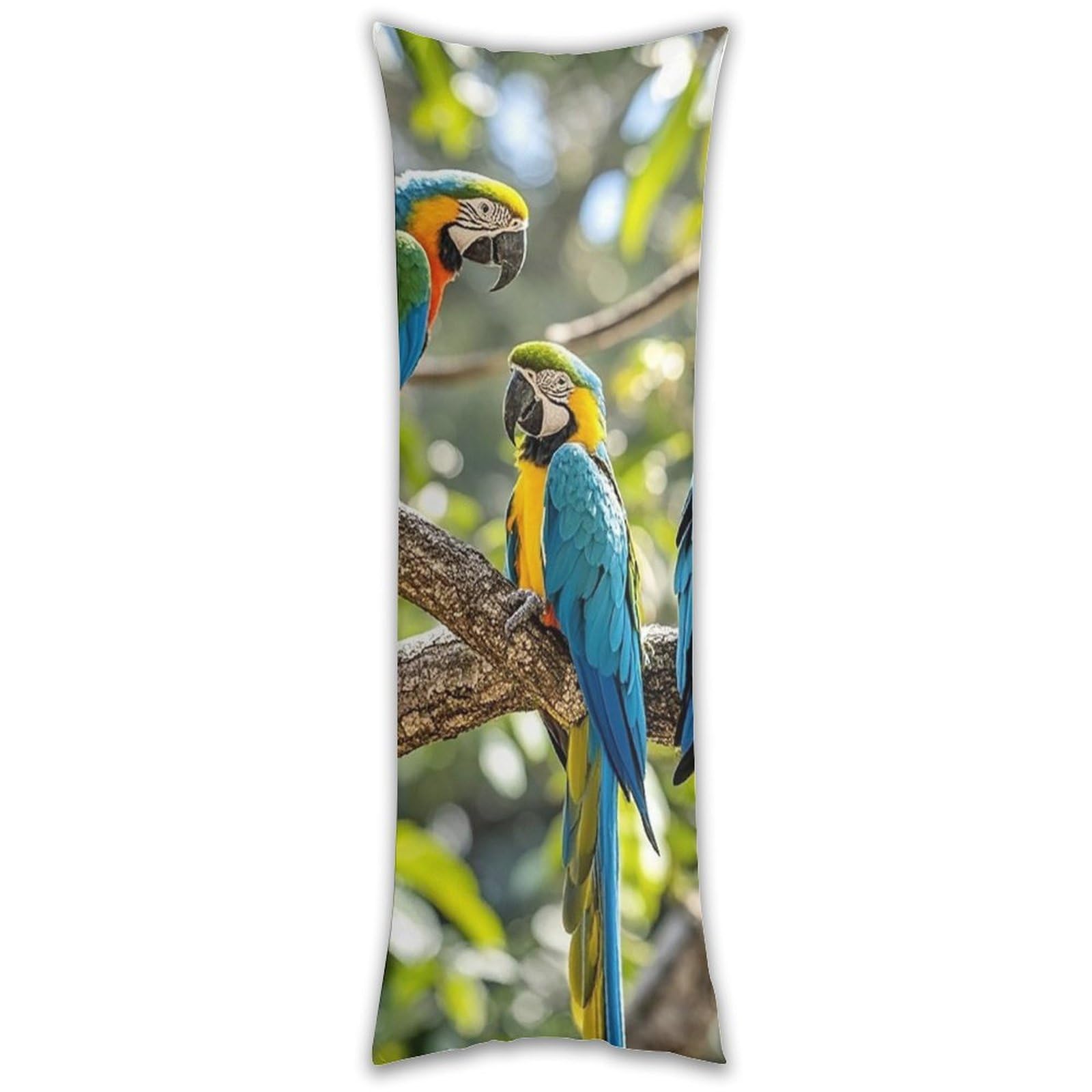 Colorful Parrots On Tree Pillowcase Long Pillow Case Cozy Pillow Cover Pillow Protector Soft Long Cushion Case Long Body Lumbar Decorative Throw Pillow Cover for Bed Sofa Couch 18.9 X 53 Inches