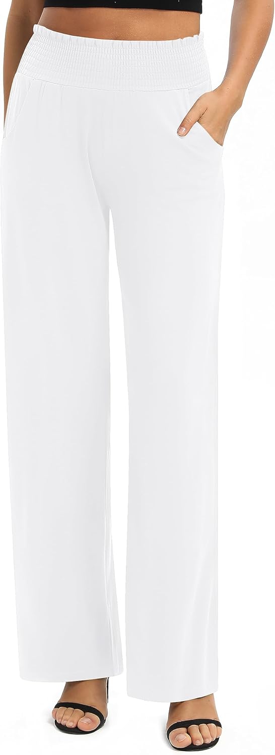 Urban CoCo Womens High Waist Flowy Palazzo Pants Elastic Waist Wide Leg Stretchy Straight Leg Dressy Casual Lounge Trousers - Image 5