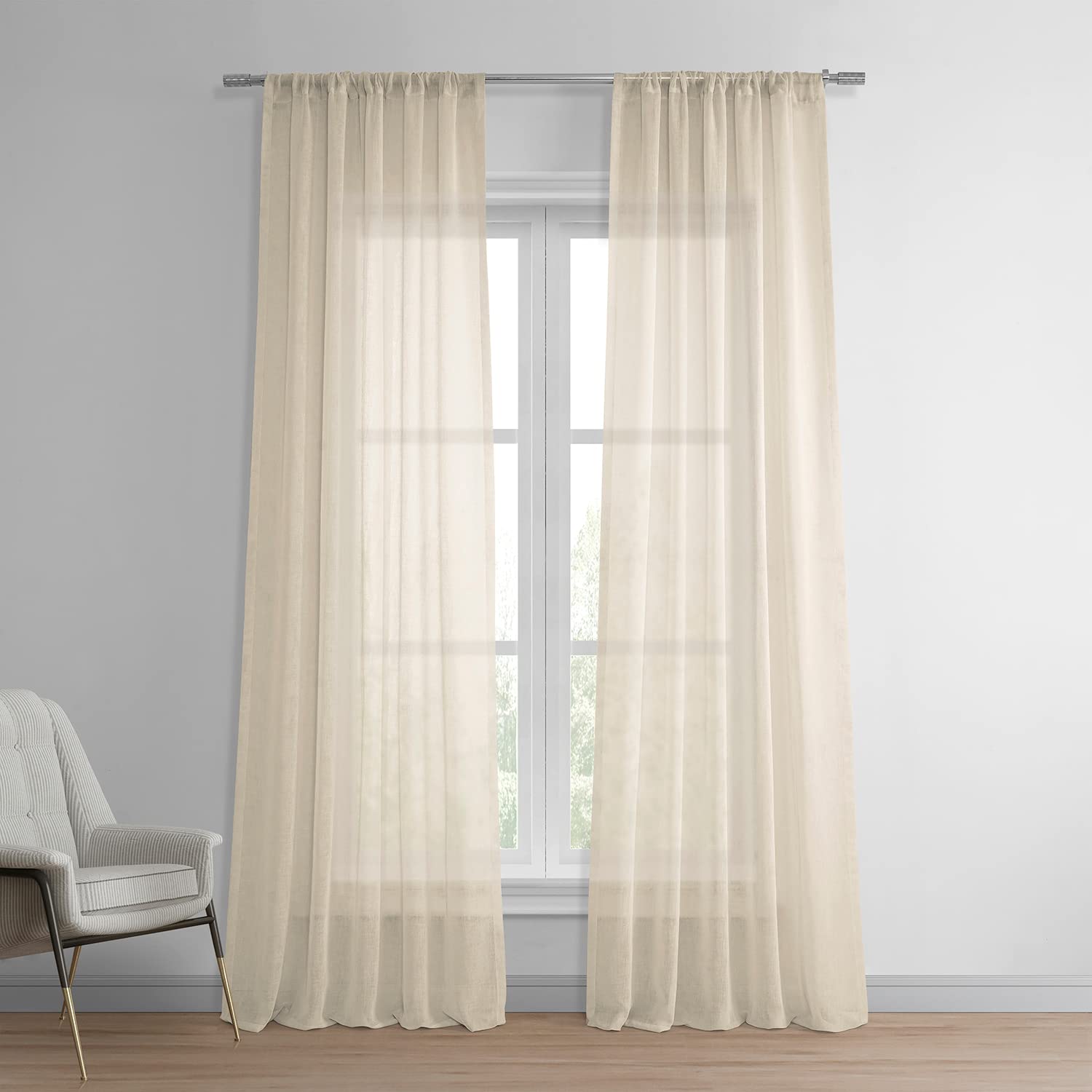HPD Half Price Drapes SHCH-SS071611-108 Solid Linen Sheer Curtain (1 Panel), 50 X 108, Cotton Seed, Polyester Blend, 50 in x 108 in