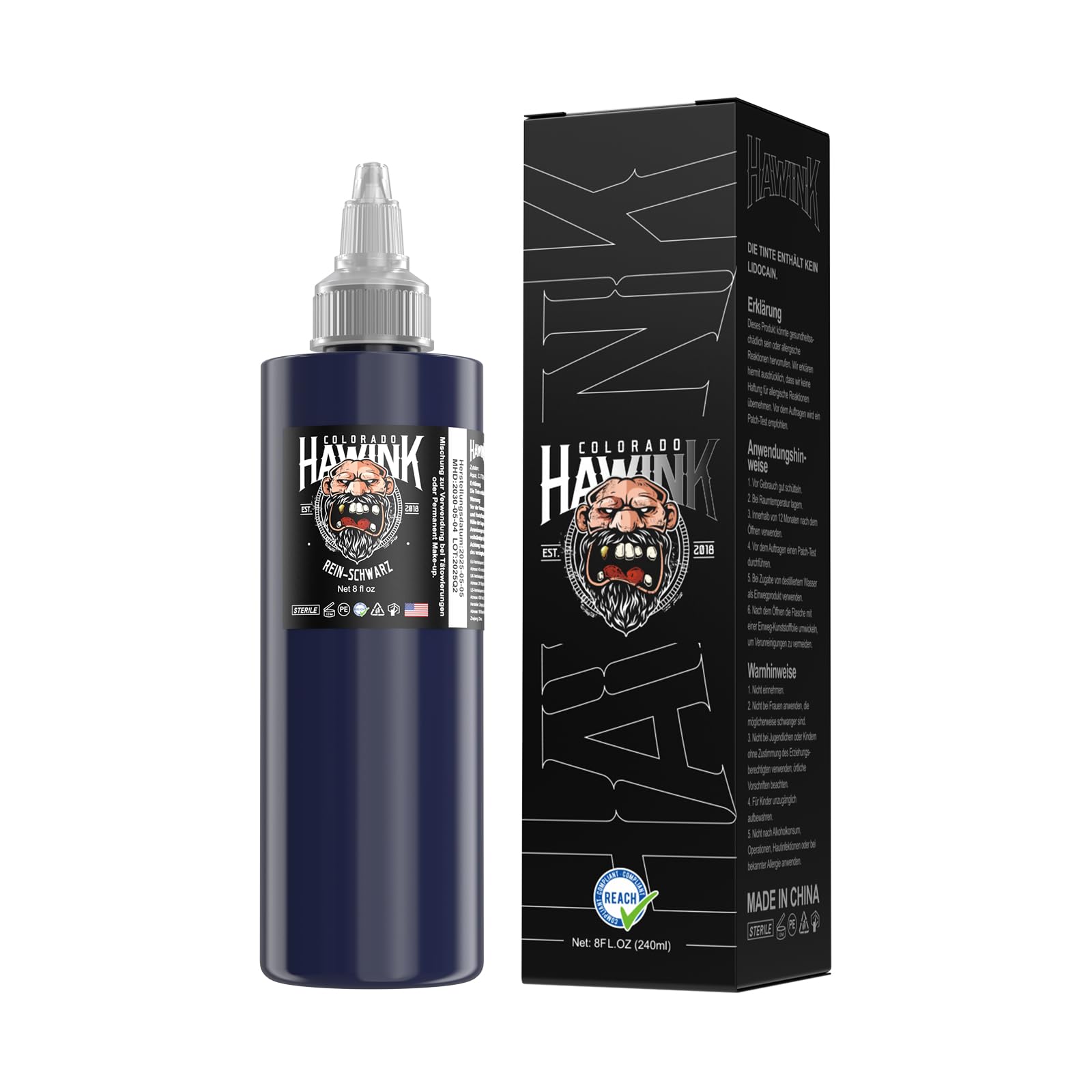 HAWINK Encre Tatouage Noir Pur Professionnel 240ml (8oz) Accessoire de Tatouage Tattoo Black Ink TI203-240-001