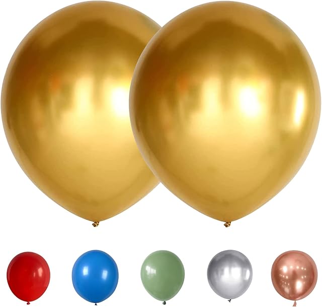KAINSY Metallic Gold Balloons 18 Inch, Giant Gold Metallic Chrome Party Balloons Decor, 6 Pcs Large Shiny Latex Balloons Set Ribbon, Thick Balloons Birthday Wedding Baby Shower Christmas