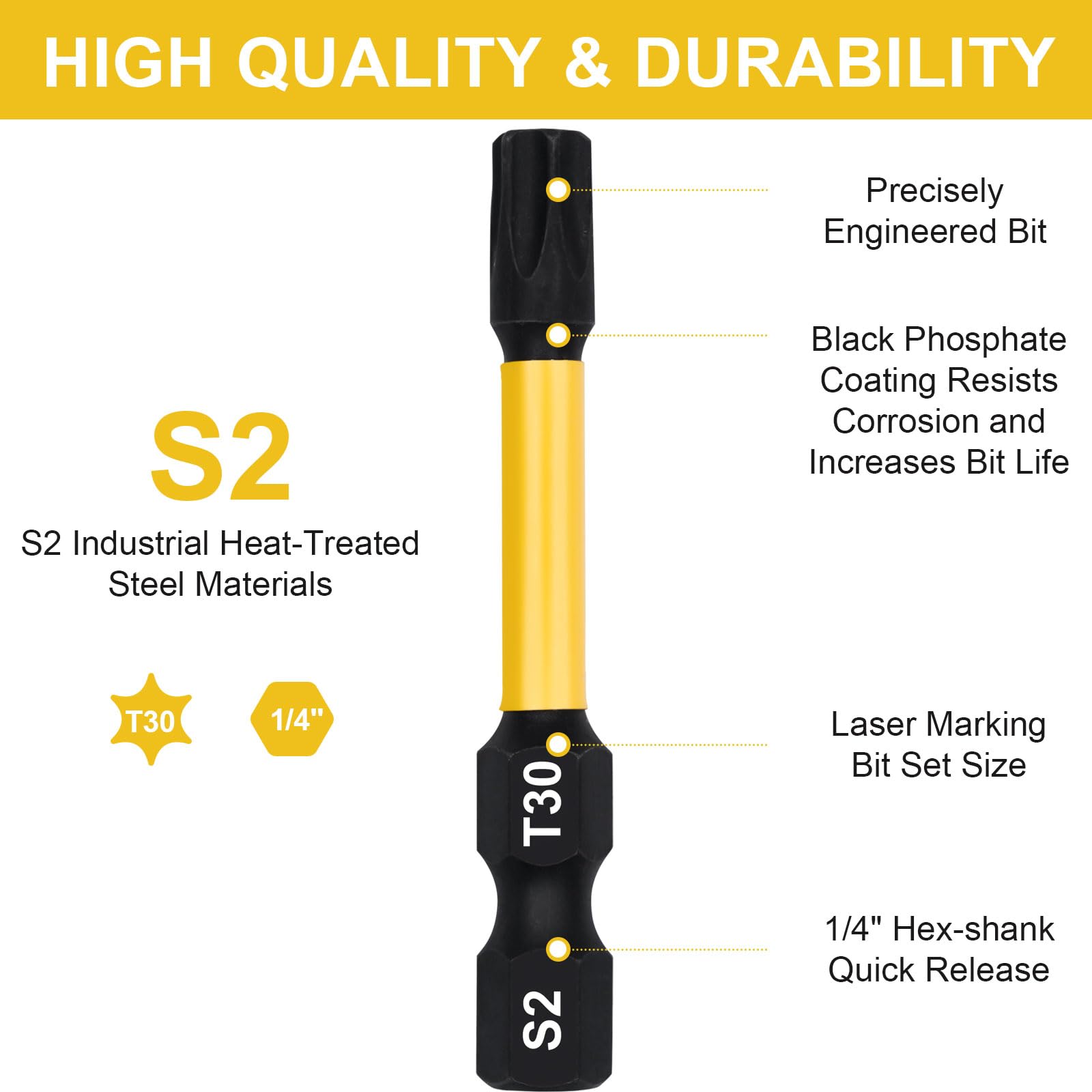 DAKCOS T30 Torx Bit, Impact Driver Bits, 1/4" Screwdriver Bit Sets, 10PCS Premium S2 Alloy Steel Bits, 50mm Long - Image 3