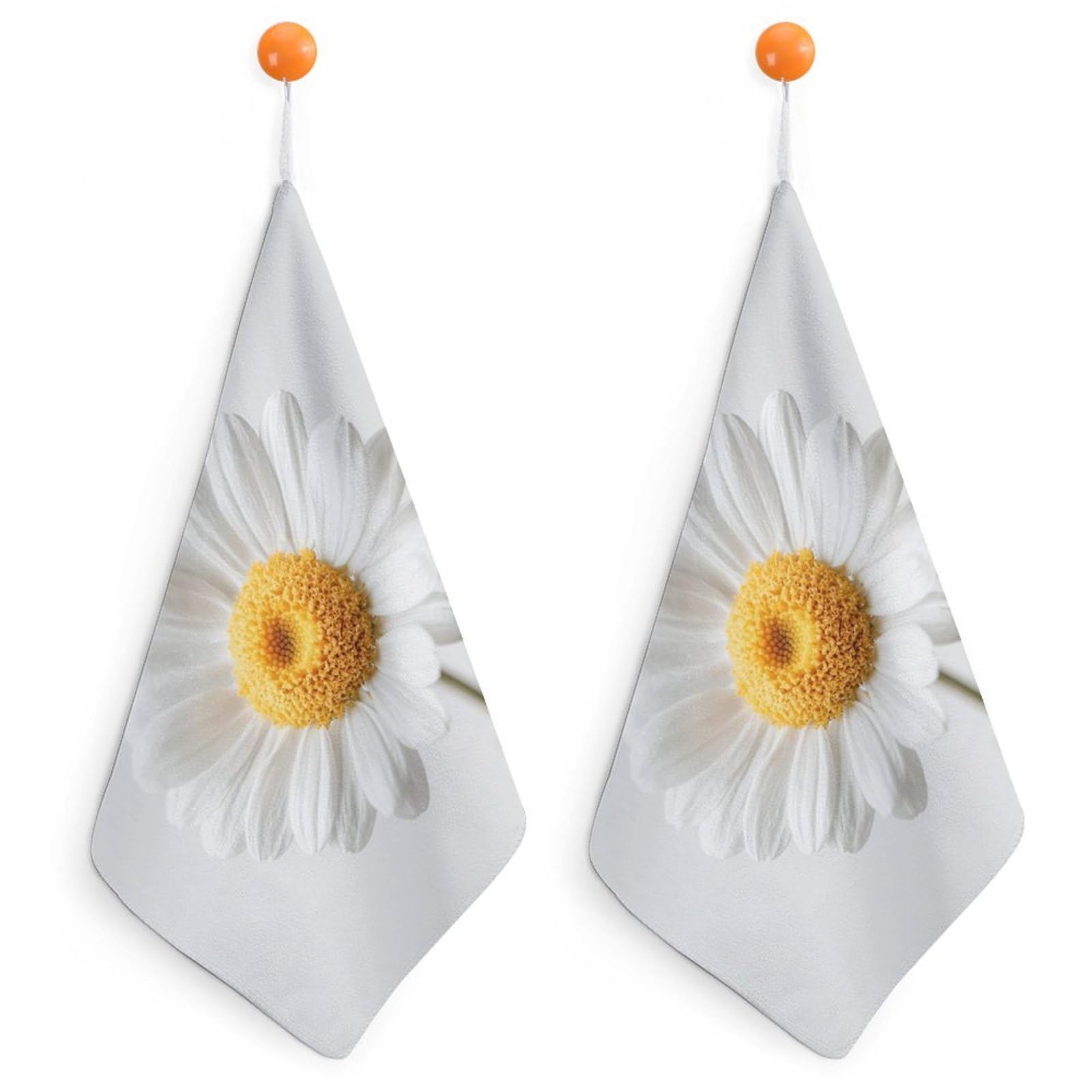 Jubonexis Delicate White Daisy Flower Small Hand Towel with Hanging Loop 2 PCS Absorbent Soft Wash Cloth for Kitchen Bathroom