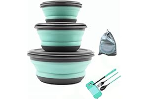 Collapsible Camping Bowls with Lids: To-Go Lunch, Hiking Food Storage Set