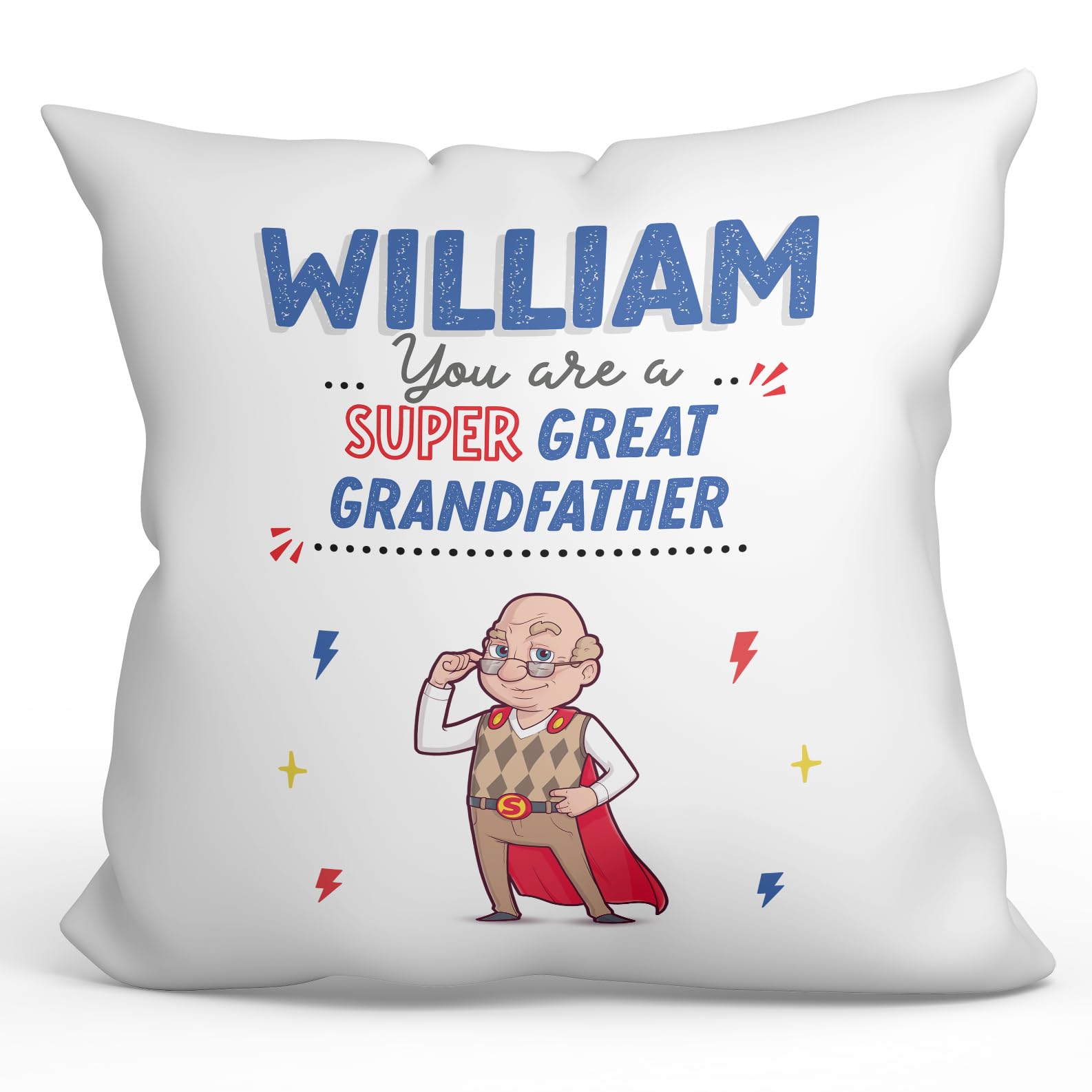 MUGFFINS Personalised Cushion for GREAT GRANDFATHER/GREAT GRANDPA Padding included - in English - You are Super! - Funny custom gift - Pillow: cover and filling 15.7x15.7 inches