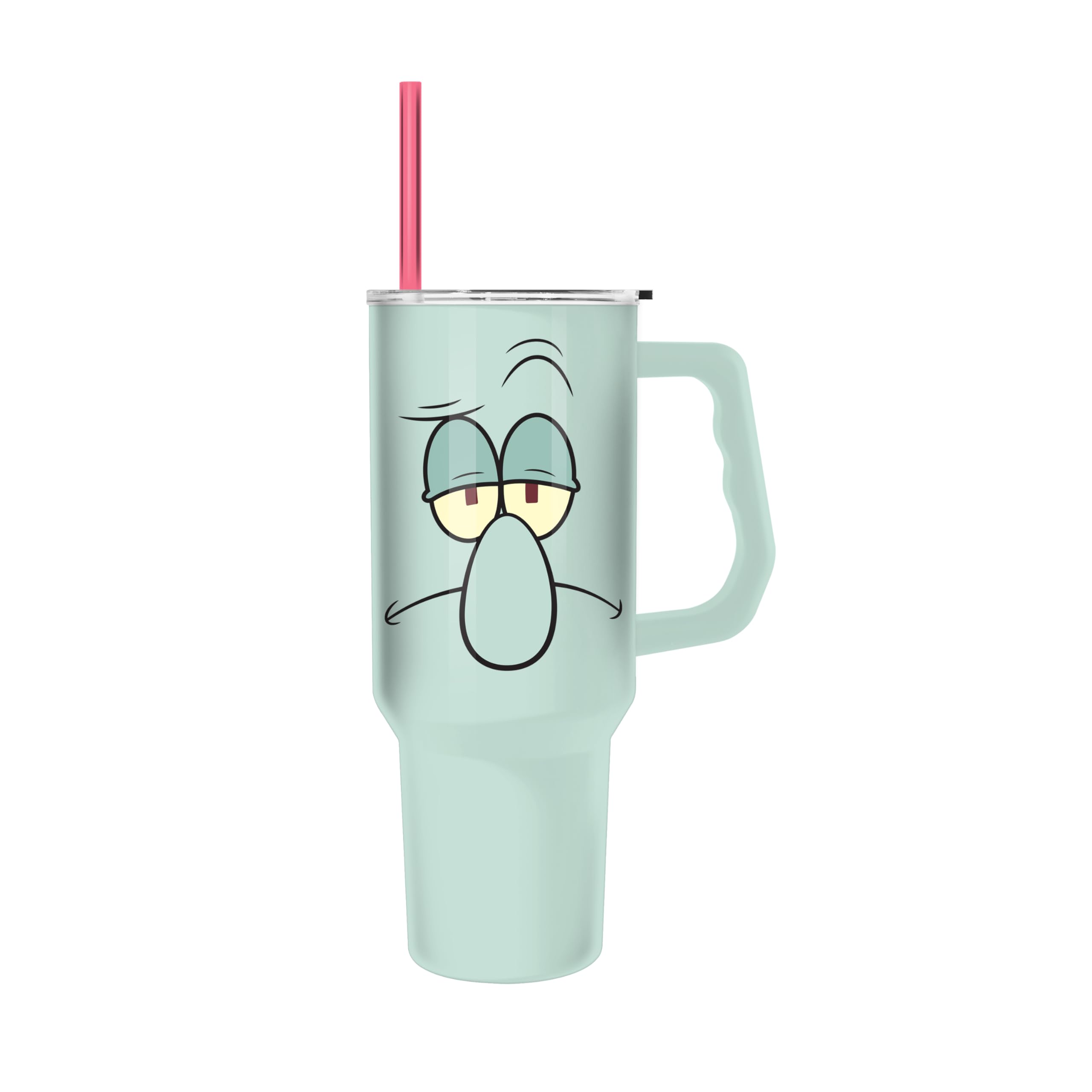 Silver Buffalo SpongeBob SquarePants Stainless Steel Tumbler with Handle Featuring Squidward, Fits in Standard Cup Holder, 40 Ounces