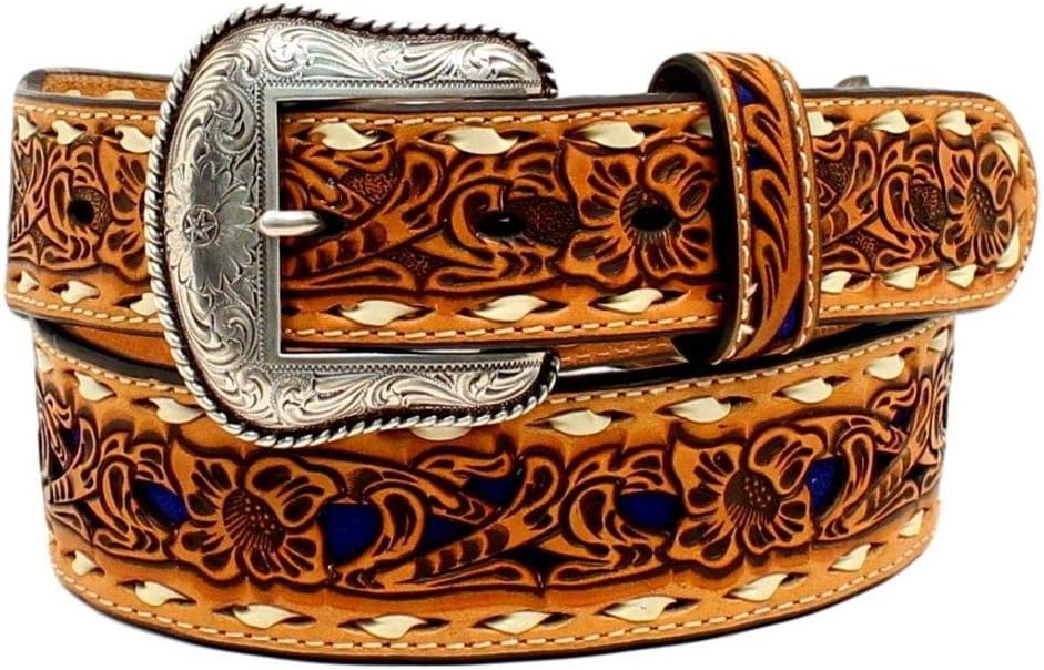 Nocona Belt Co. Men's Natural Blue Wide Buckstitch