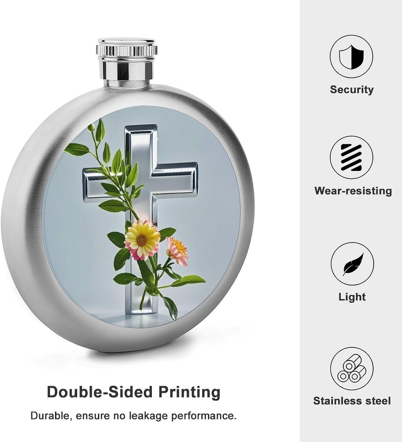 Flower Branches on The Cross Stainless Steel Flagon to 5 Oz with Screw Cap,Hip Flask for Men–Whiskey & Liquor Pocket Flask,Alcohol Flagon for Camping Drink Sports Outdoor Wine Bottle