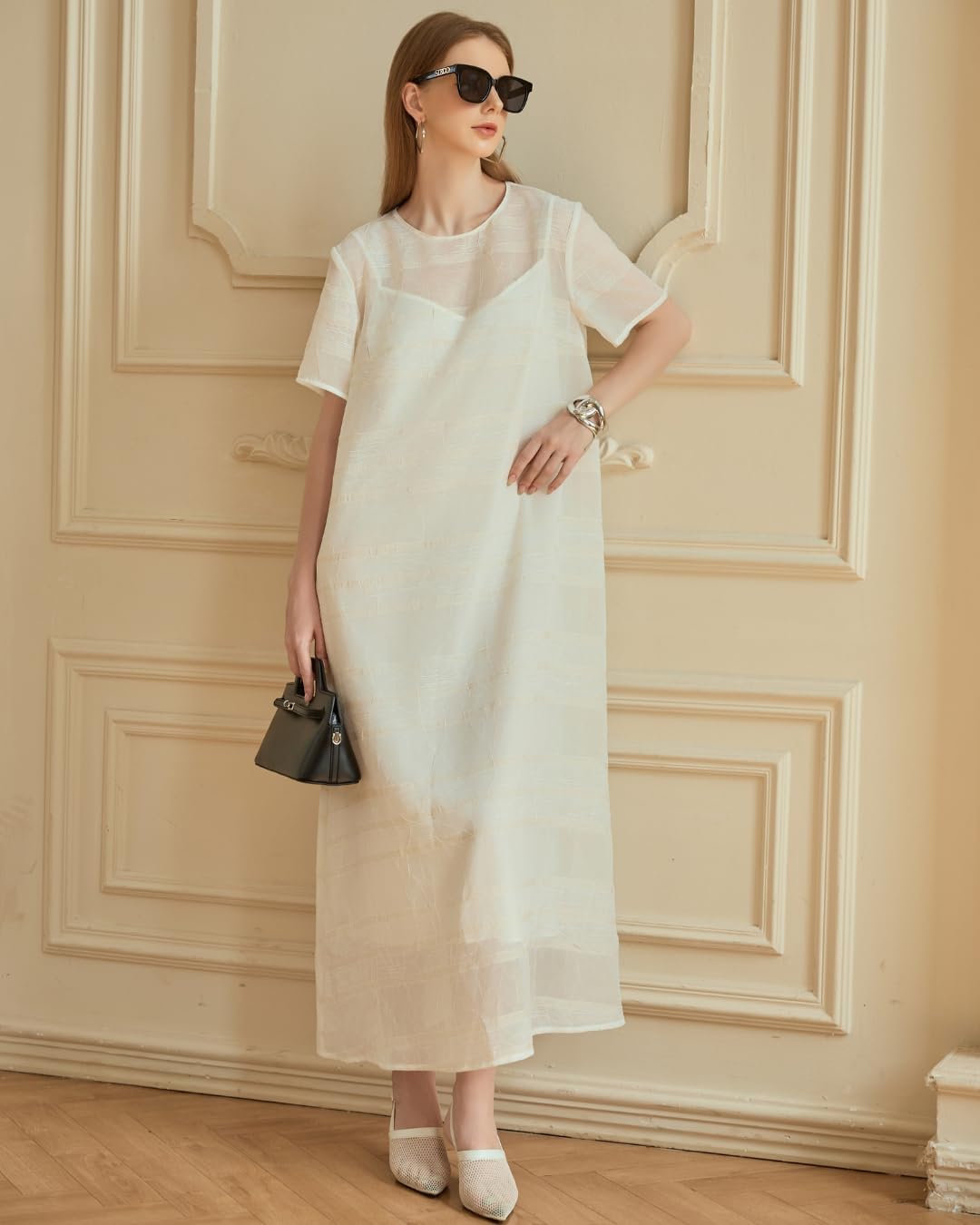 SIXDO G-White Organza Loose Dress for Women 2025, Elegant Wardrobe Essential for Work and Comfortable Casual Wear - Image 6