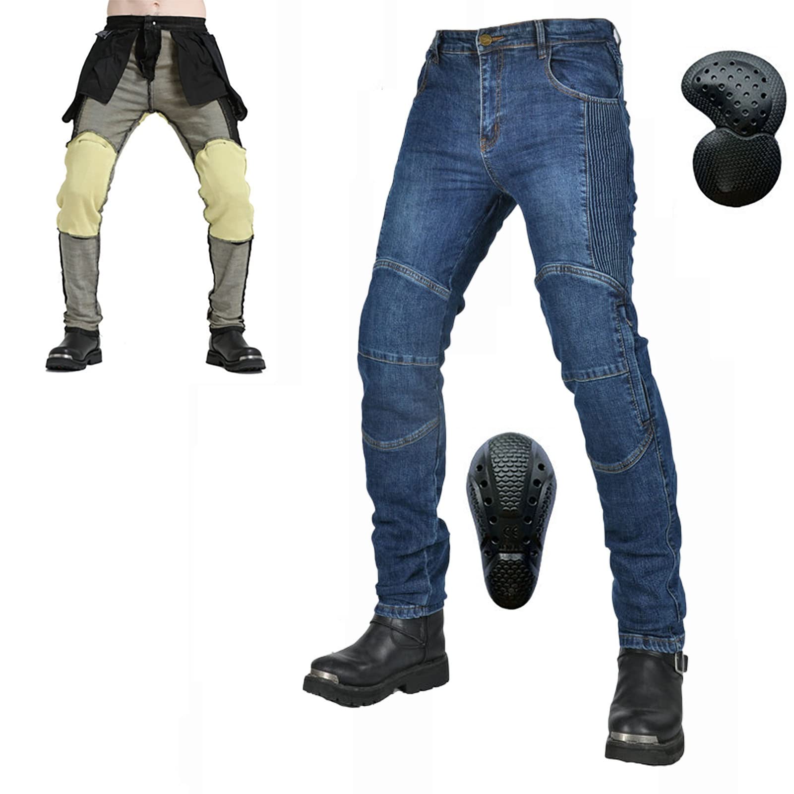 SHUOJIA Motorbroek voor heren, met motorbescherming, 4 x beschermende uitrusting (zwart, XXXL