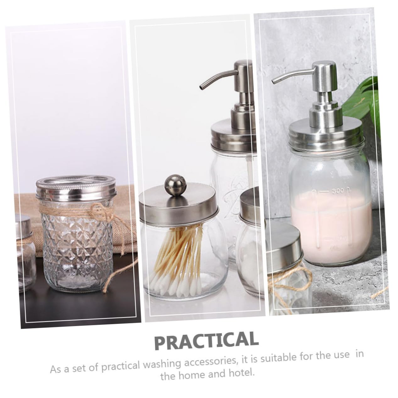 Cabilock Juego De Accesorios Baño Vidrio Vaso para Cepillo De Dientes y Vaso para Hacer Gárgaras, Tapa Plateada, 4 Piezas, Material Duradero, Práctico para Uso Doméstico y Limpieza Diaria