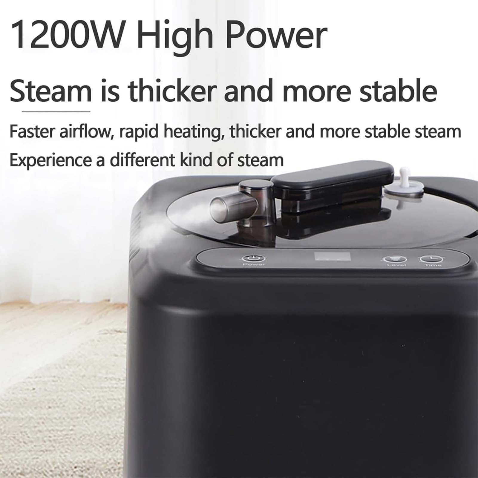 Przenośny generator pary – parownica do sauny o mocy 1200 W z pilotem, 9 poziomami temperatury, 60-minutowym timerem do użytku domowego