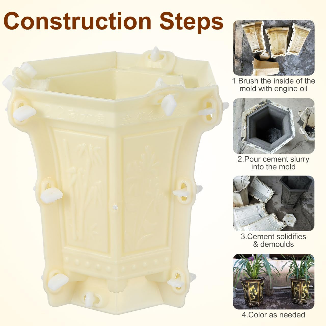 YARNOW DIY Hexagonal Concrete Planter Mold - Durable Thickened Plastic Flower Pot Mold for Crafting, Resin, and Cement Projects