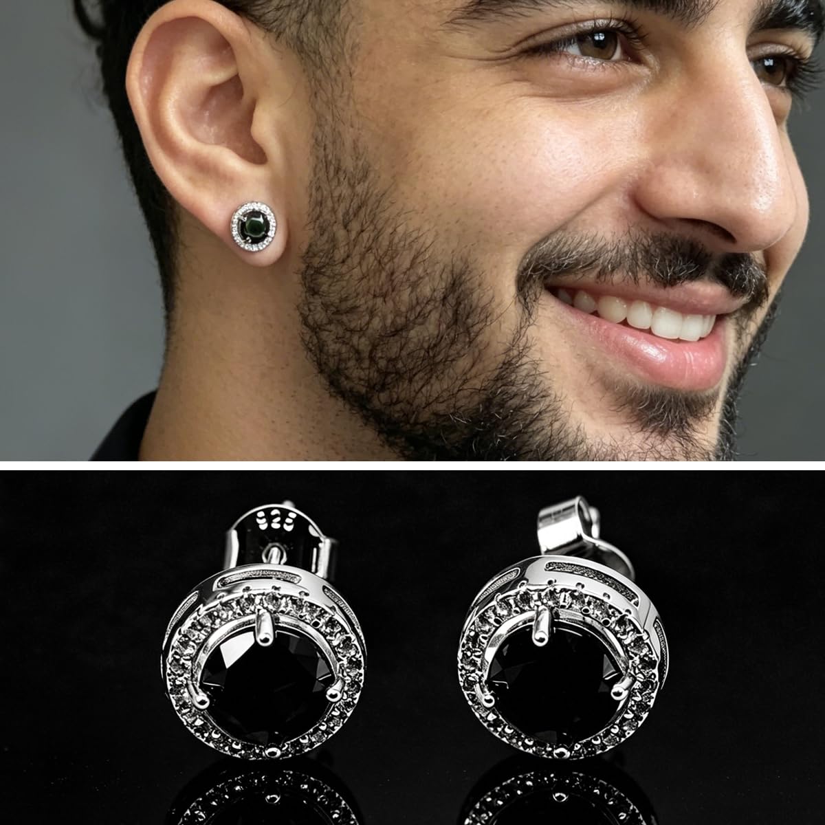 Orecchini da uomo con moissanite nera, 1CT Moissanite, allevati in laboratorio, argento 925 placcato al rodio, unisex, ideali come regalo.