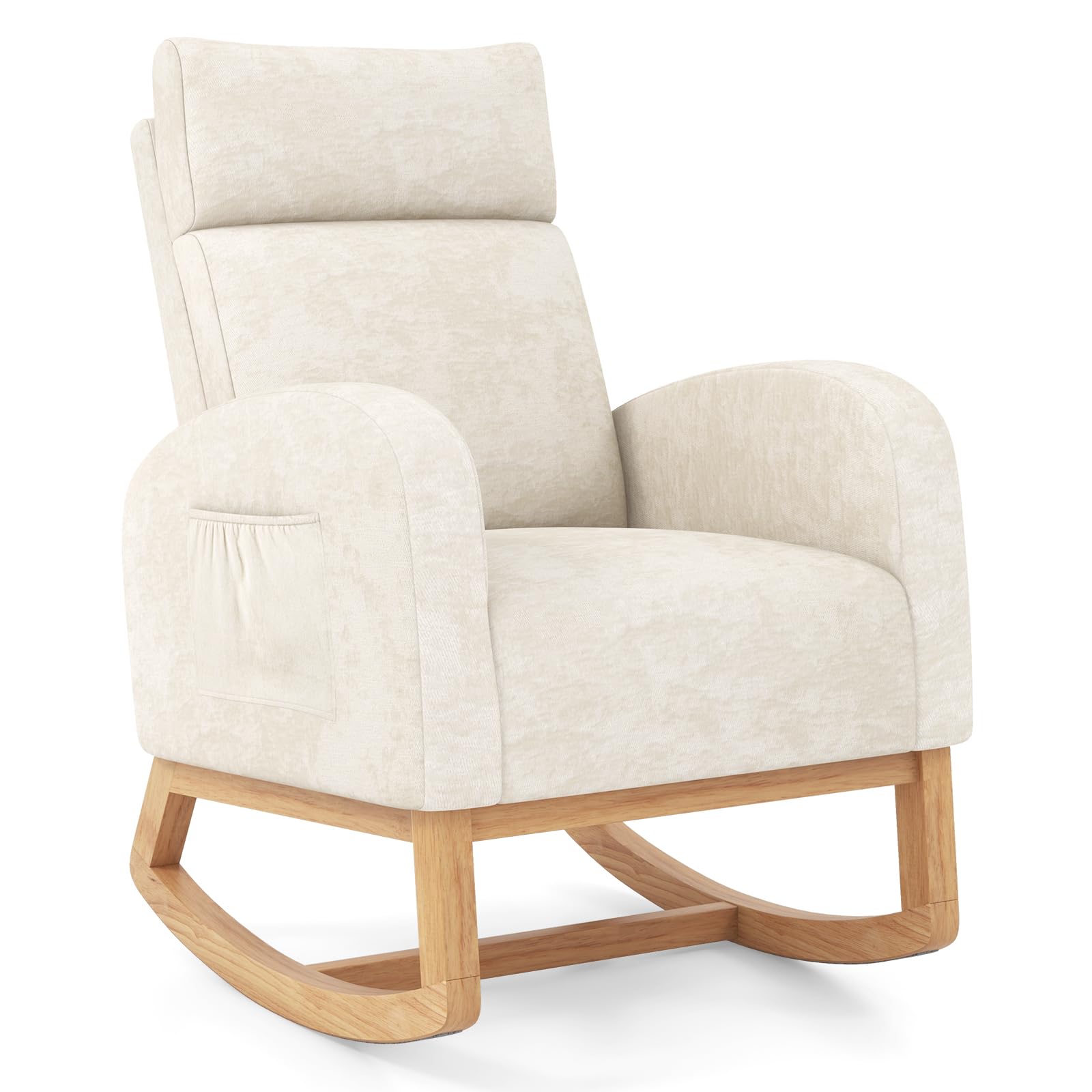 COSTWAY Relax Rocking Chair, Chenille Fabric Upholstered Accent Glider ...