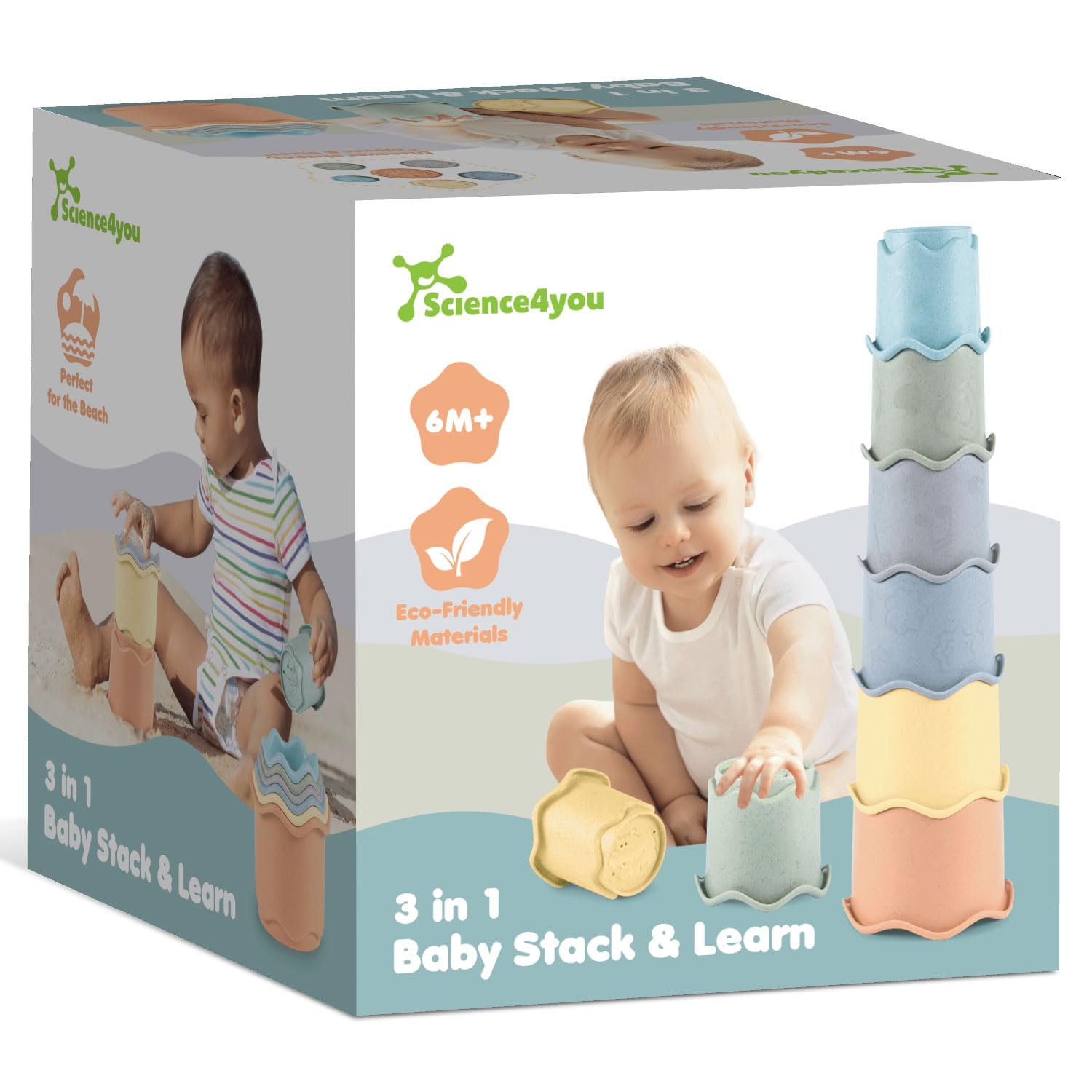 Science4you Bicchieri Impilabili Neonato 3 in 1 – Gioco Impilabile con 6 Bicchieri, Bagno Spiaggia Interno, 6 9 12 Mesi+
