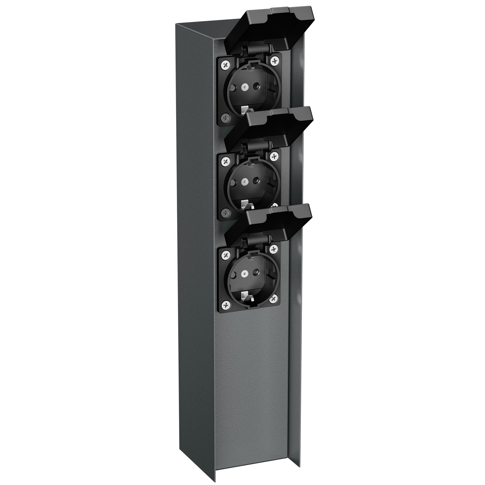 ledscom.de Colonnina con 2 prese da giardino POMI per esterni, IP44, a 3 prese, acciaio inossidabile, antracite, squadrata, 33 cm