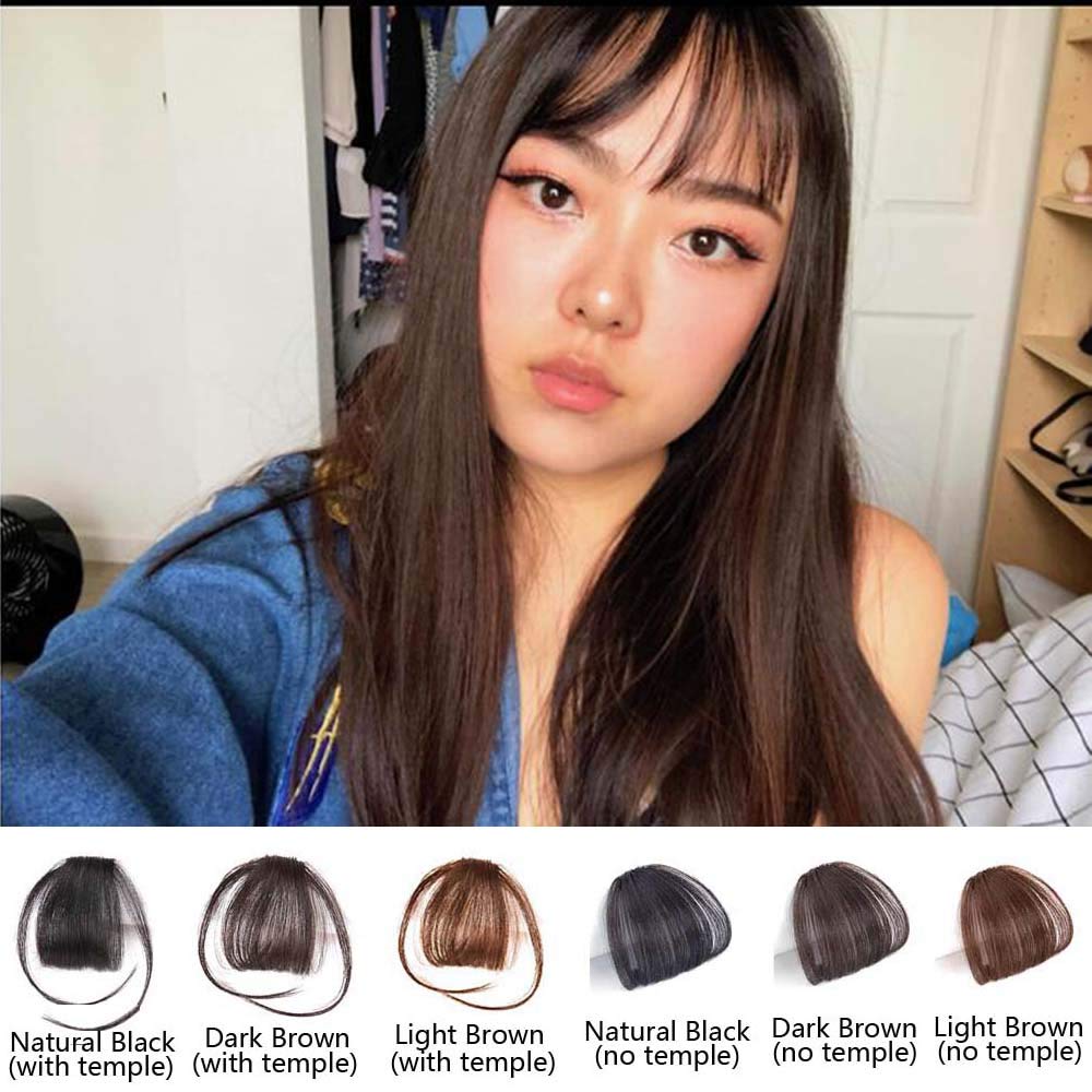 (Hair Bangs with Temples, Dark Brown) - Superlike Clip in Bangs Dark Brown Human Hair Bangs with Temple One Clip Invisible Natural Looking Bangs Extension