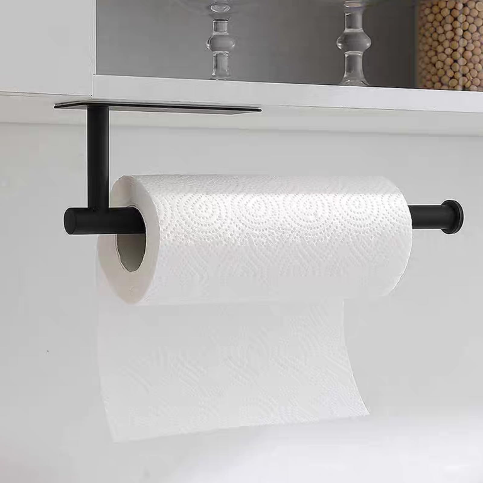 Paper Towel Holder Under Cabinet-Self Adhesive or Drilling,Wall Mounted Paper Towel Roll Holder for Kitchen?304 Stainless Steel 13 Inch Matte Black