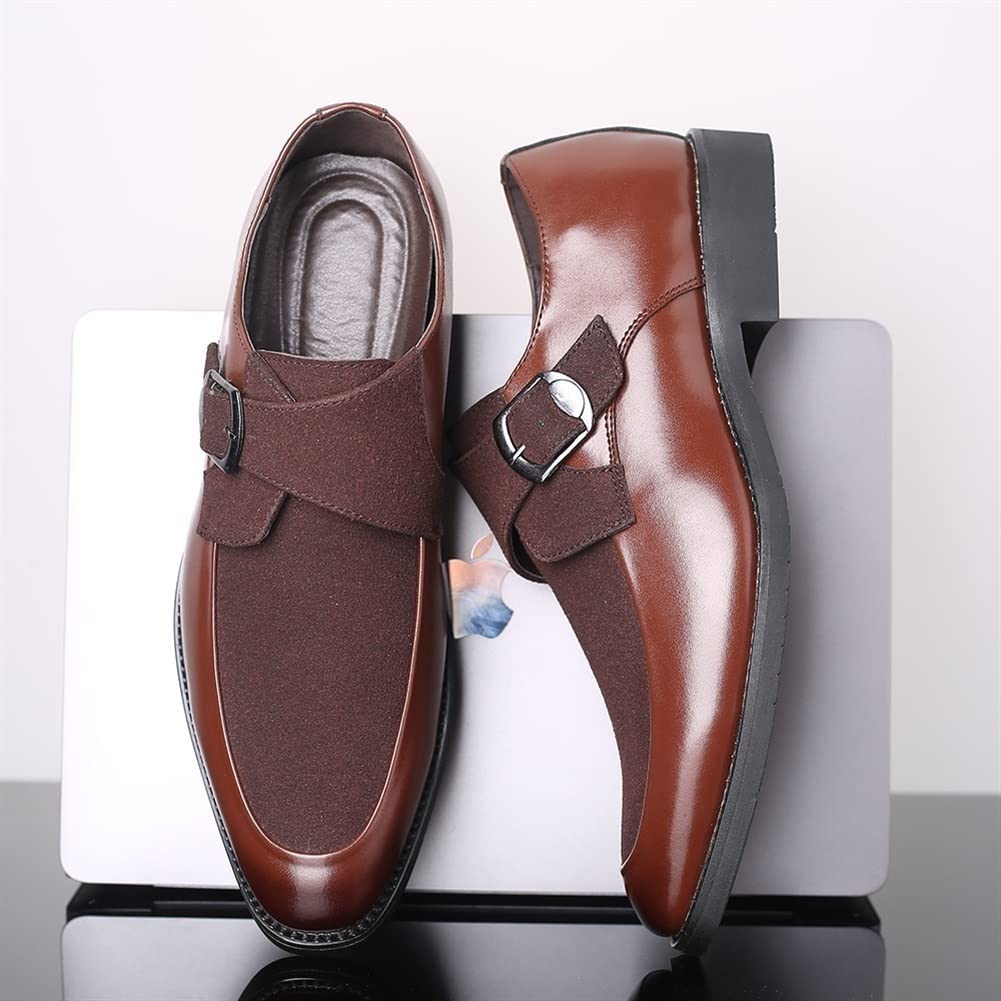 MCMUS Zapatos Formales de Vestir for Hombres Slip On Monk Strap Square Toe Cuero sintético Resistente Antideslizante Tacón de Bloque Casual Adecuado para Muchas Ocasiones