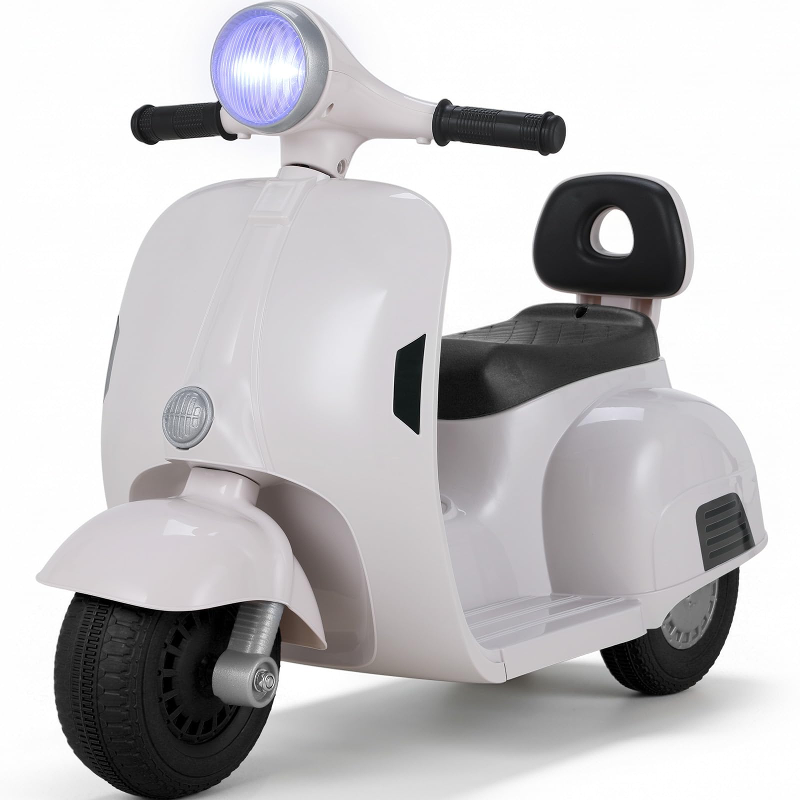 MAMIZO Moto Elettrica per Bambini 6V, Moto Giocattolo Cavalcabile a 3 ruote, Avanti e Indietro, con schienale, Fari, USB, Pedali, Musica, 72x56x37 cm, 2 km/h, max 20 kg, per bambini 3-6 anni, Bianco
