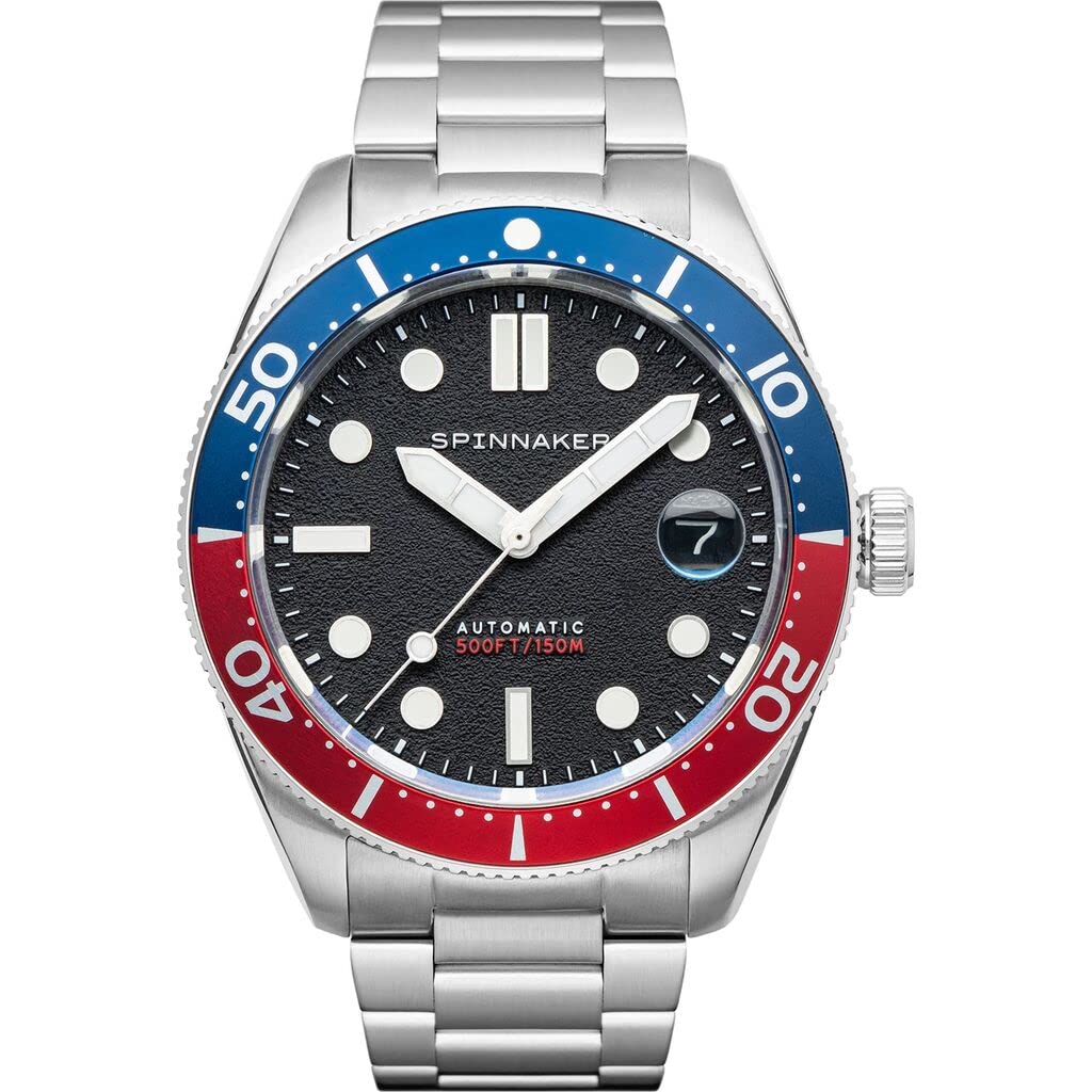 SpinnakerCroft Men’s Watch - Automatic Dive Watch for Men, 40mm Stainless Steel Case, Stainless Steel Strap, Water Resistant 300m, SP-5100-11 - Black