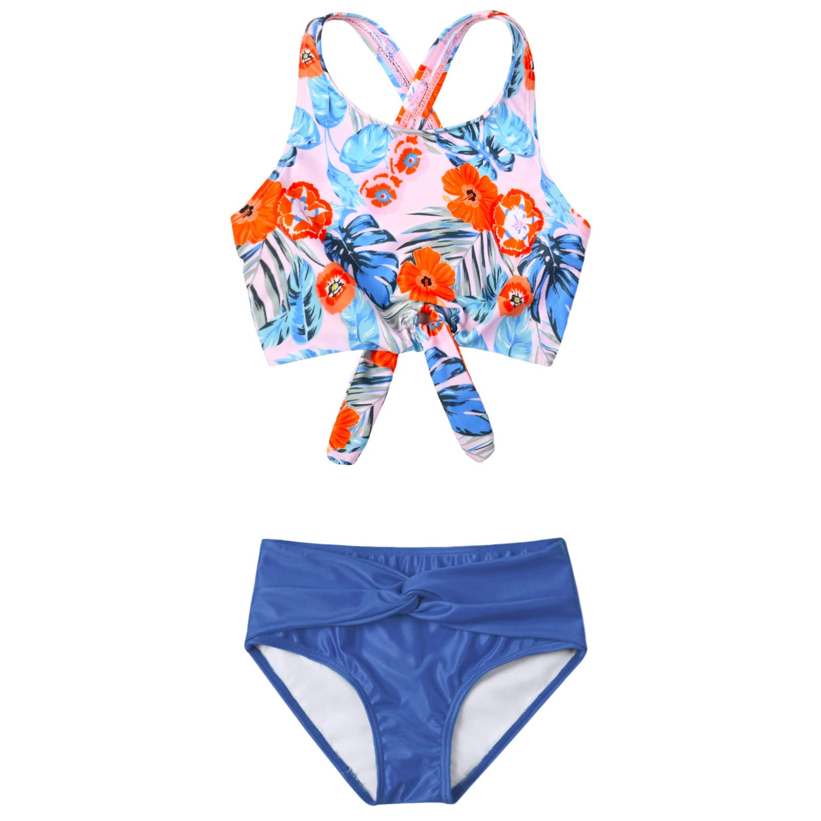 Mirawise Girls Swimsuits Swimwear Bathing Suit Beach Bikini Two Piece Tie Front Swimsiuts 4-13Y