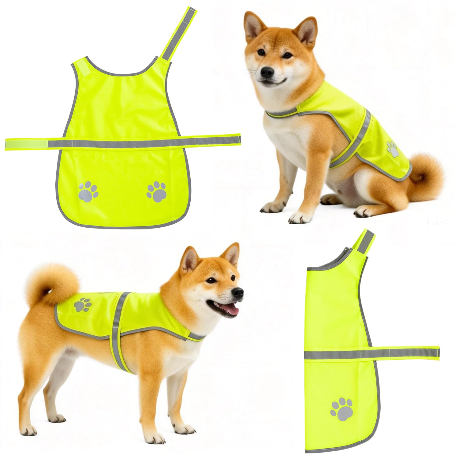 Reflective Dog Safety Vest, High-Visibility Fluorescent Yellow Coat for Large Dogs, Adjustable Secure Straps Reflective Dogs Accessories, Fits 42-46cm Neck Size