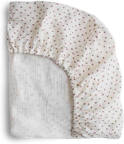 mushie Sábana bajera de muselina extra suave para cuna 28 x 52 pulgadas Bloom
