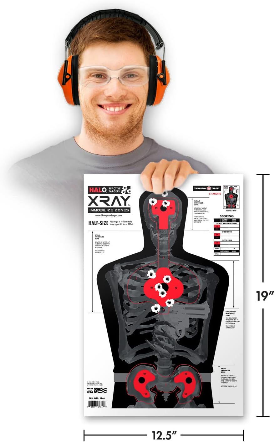 Thompson Target Halo X-Ray Immobilize Zones - High Visibility Reactive Splatter 12.5x19 Inch Silhouette Shooting Targets for Pistol and Rifle Range Training - Made in The USA