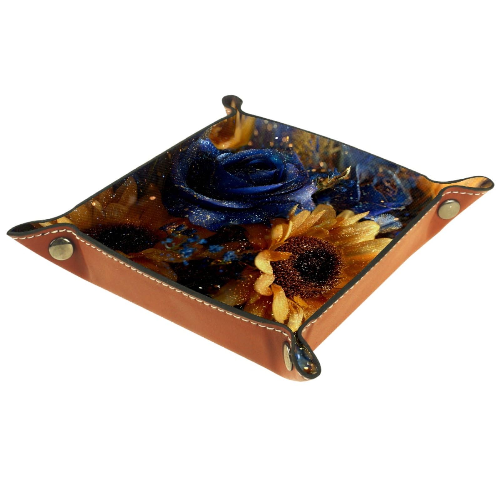 VAPOKF Sunflower and Rose Dice Trays Quadrilateral Dice Folding Tray Microfiber Leather Holder for Table Games RPG DND, 20.5 × 20.5 cm