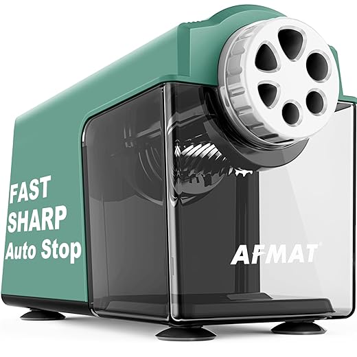 Electric Pencil Sharpener Heavy Duty, 6-Hole Classroom Pencil Sharpener for 6-11mm Pencils, Auto Stop Pencil Sharpener Plug in,10000 Sharpening Times, Save Colored Pencils, Green