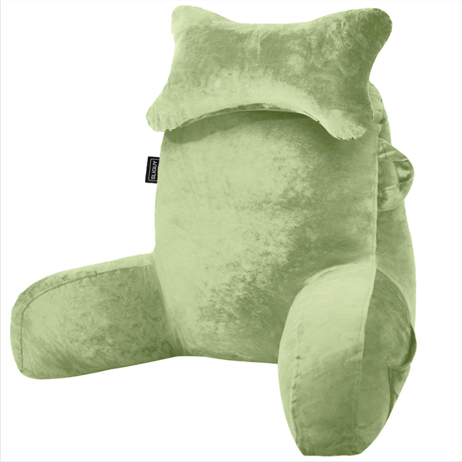 SLIGUY Almohada de lectura para sentarse en la cama, almohada dorsal con bolsillos, almohada dorsal para adulto, silla de cama para descansar, leer, ver televisión, jugar verde