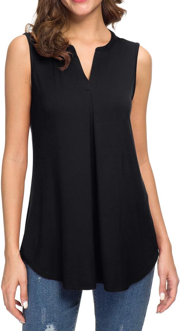 Neineiwu Women’s Summer Sleeveless V Neck Casual Tank Tops Blouse Shirts