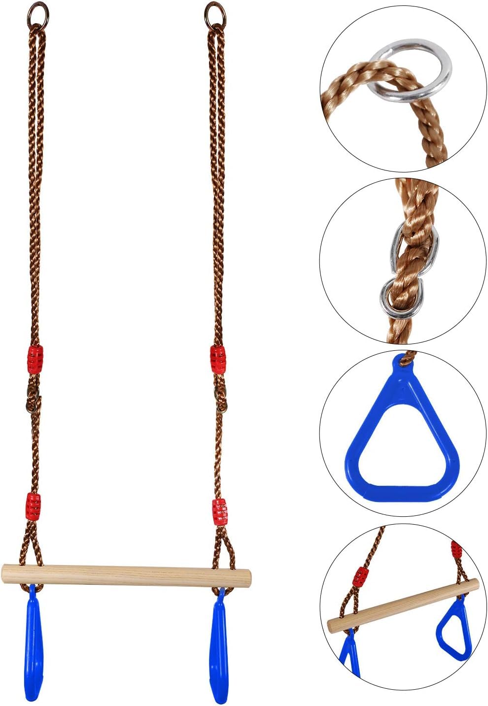REDCAMP Trapeze Swing Bar Rings, Trapeze Bar for Kids with Adjustable Rope Locking Straps - Image 4