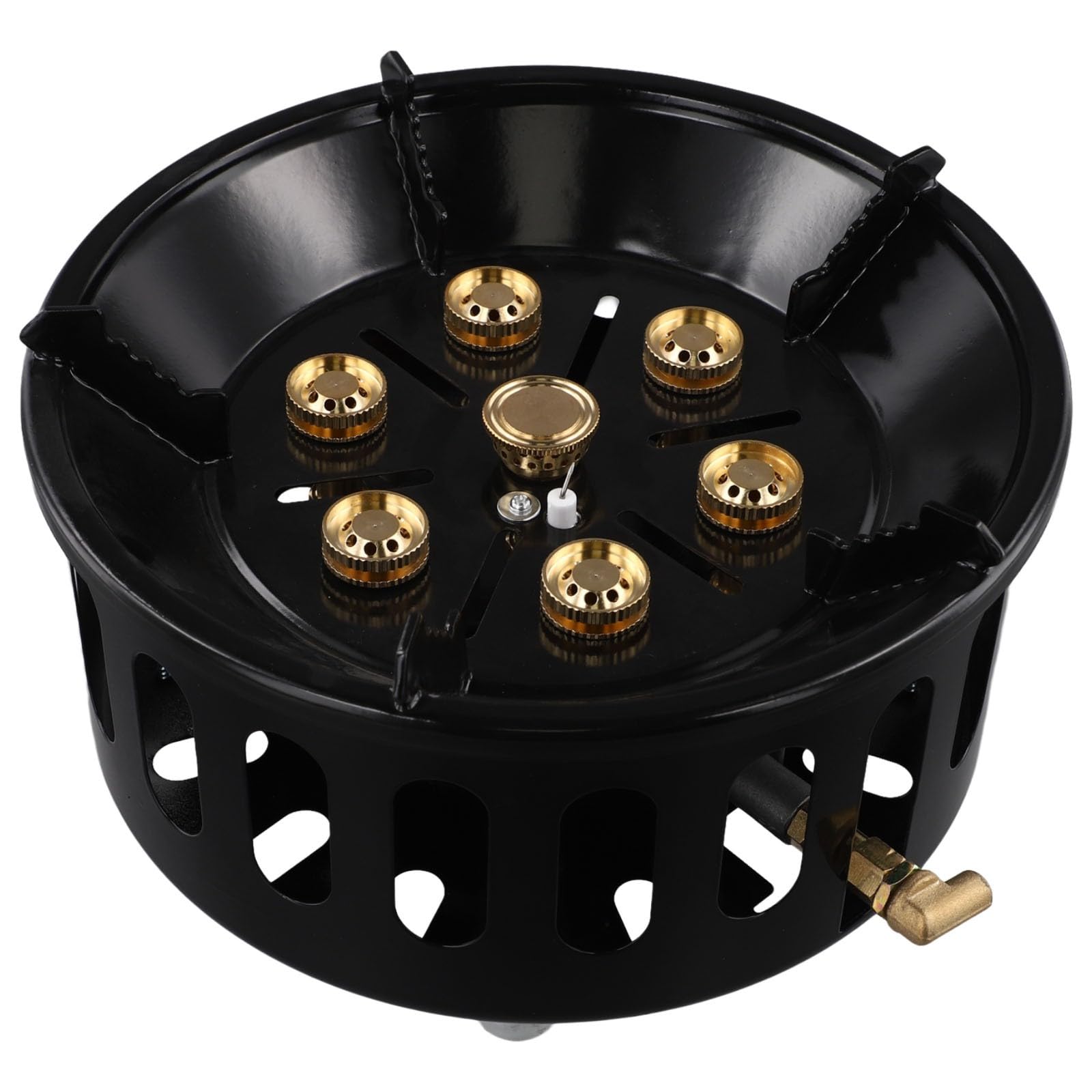 Fornello da campeggio portatile a 7 nuclei, 19800 W, bruciatore a gas con accensione elettronica antivento, in acciaio inox, nero