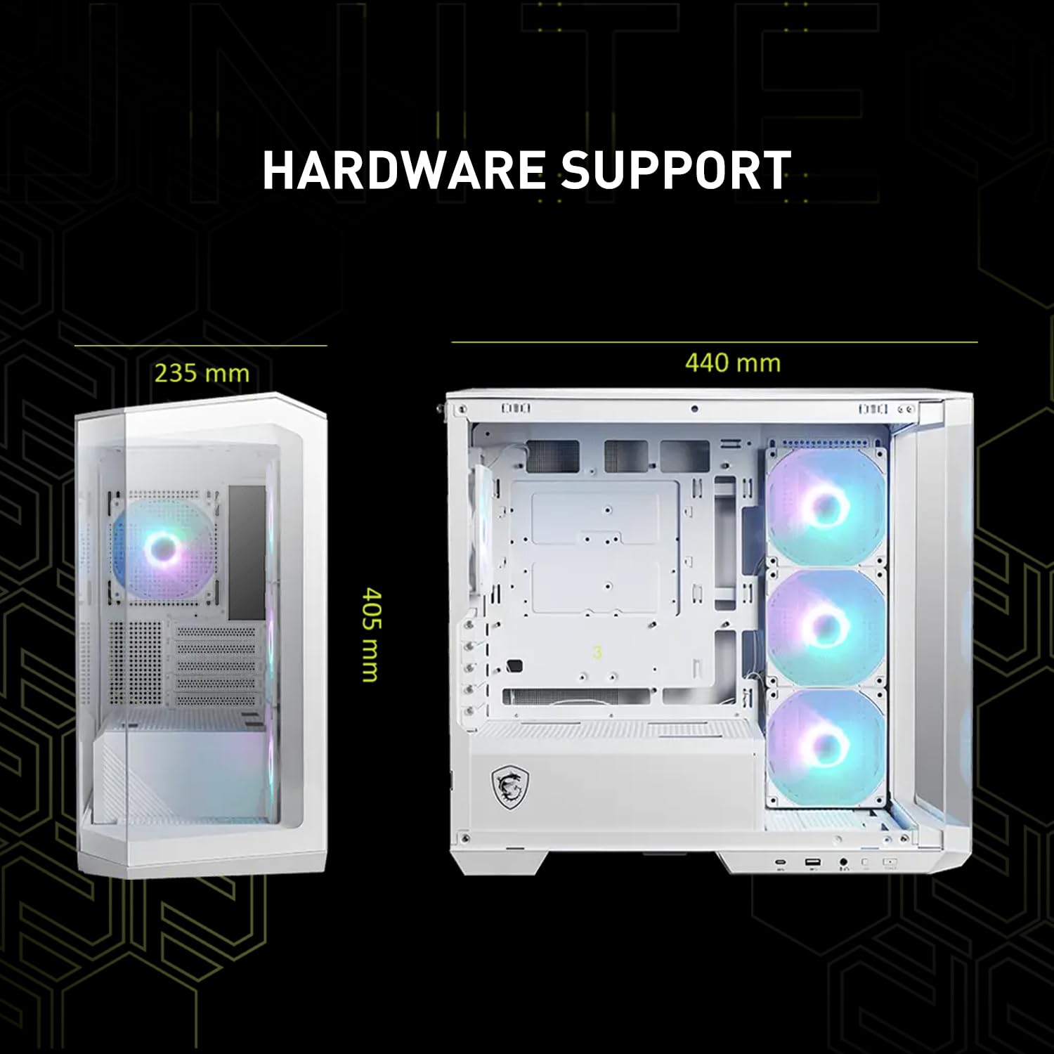 MSI MAG PANO M100R PZ White - Case per PC da gioco Mid-Tower Premium - Pannello laterale in vetro temperato - Ventole ARGB da 120 mm - Supporto per raffreddamento a liquido fino a 360 mm - Custodia di