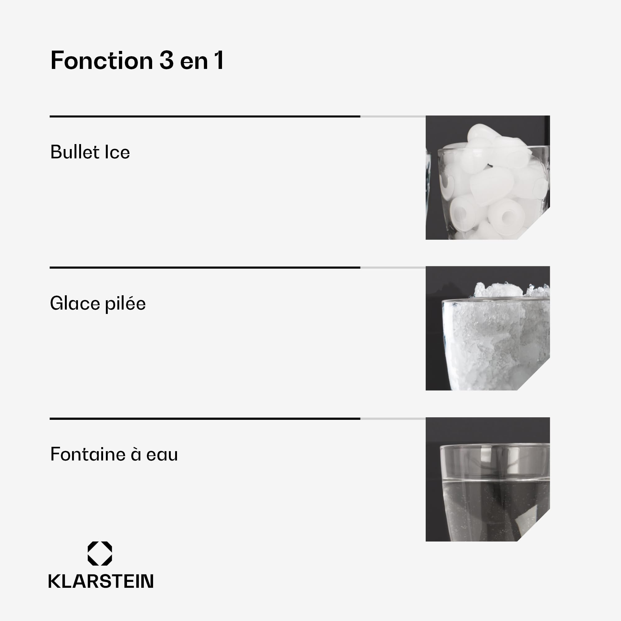 Klarstein ArcticBlend 3-en-1 machine à glaçons, 20 kg/24 h, glaçons & glace pilée, distributeur d'eau, réservoir 6 L, acier inoxydable, machine à glaçons maison, gris foncé