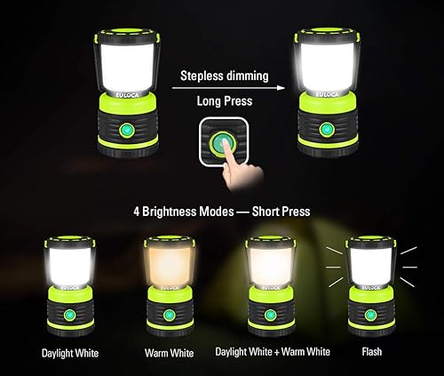 Miniatura 3 de Linterna LED de campamento alimentada por baterías, súper brillante regulable con 4 modos de luz, luz impermeable para tienda, linterna portátil