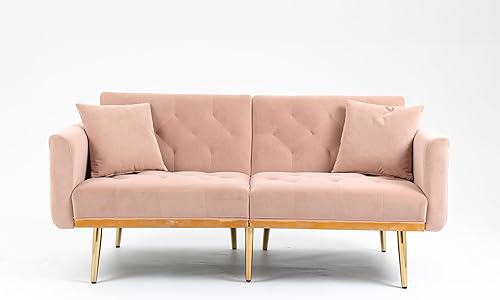 Dulatis Sofá biplaza con respaldo cómodo de tela de terciopelo y patas de metal resistentes, sofá moderno para sala de estar, apartamento