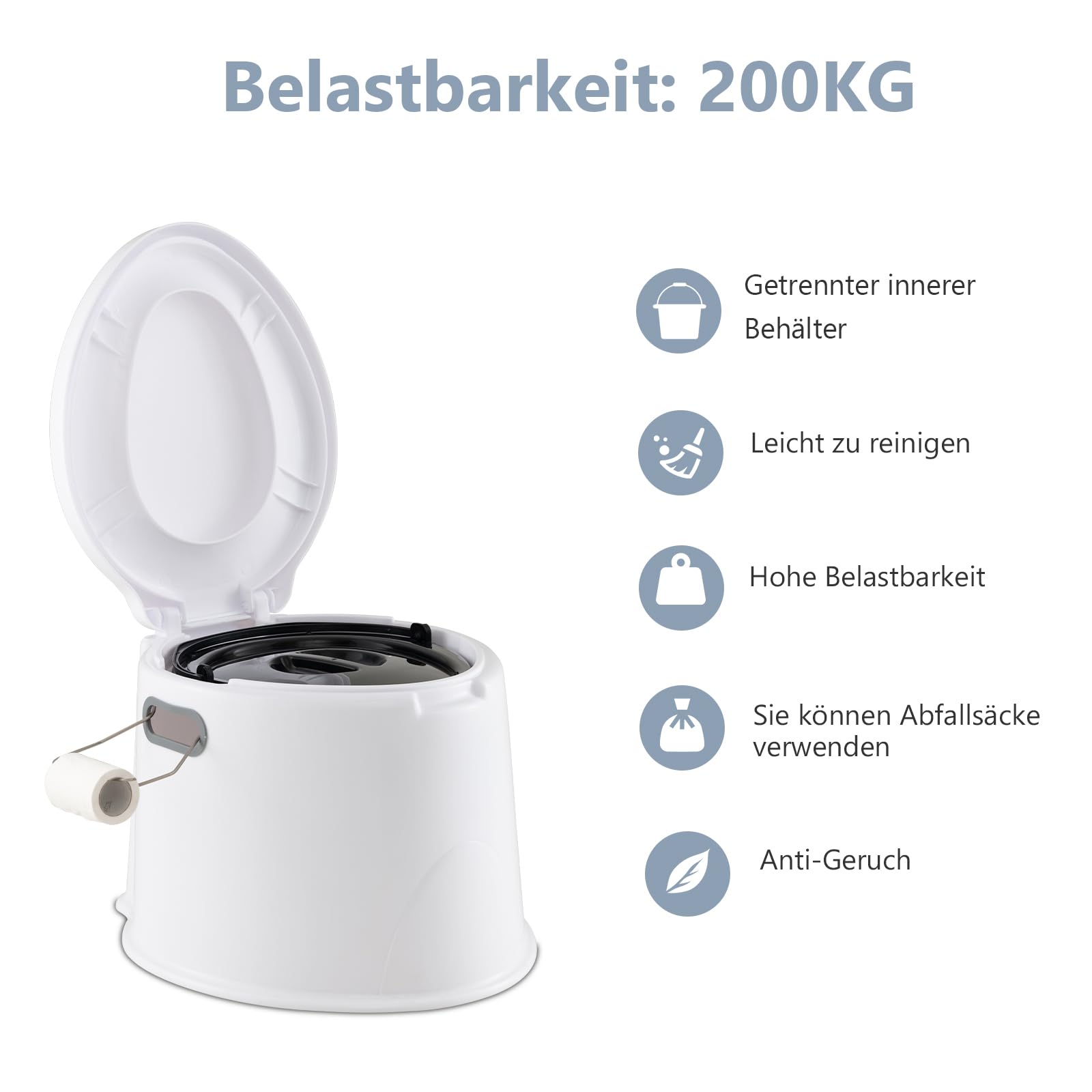 SOARS Campingtoilette, 5L Reisetoilette, Camping Toiletten mit abnehmbarem Inneneimer & Papierrollenhalter, Mobile Toilette mit Deckel, bis 200 kg belastbar, ideal für Camping, Reisen,Wandern