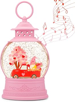 Valentines Day Decorations Musical Gnomes Snow Globe,Red Truck Gnomes Light Up Snow Globe 6H Timer, USB/Battery Operated,Valentines Day Gifts for Honey,Wedding Party