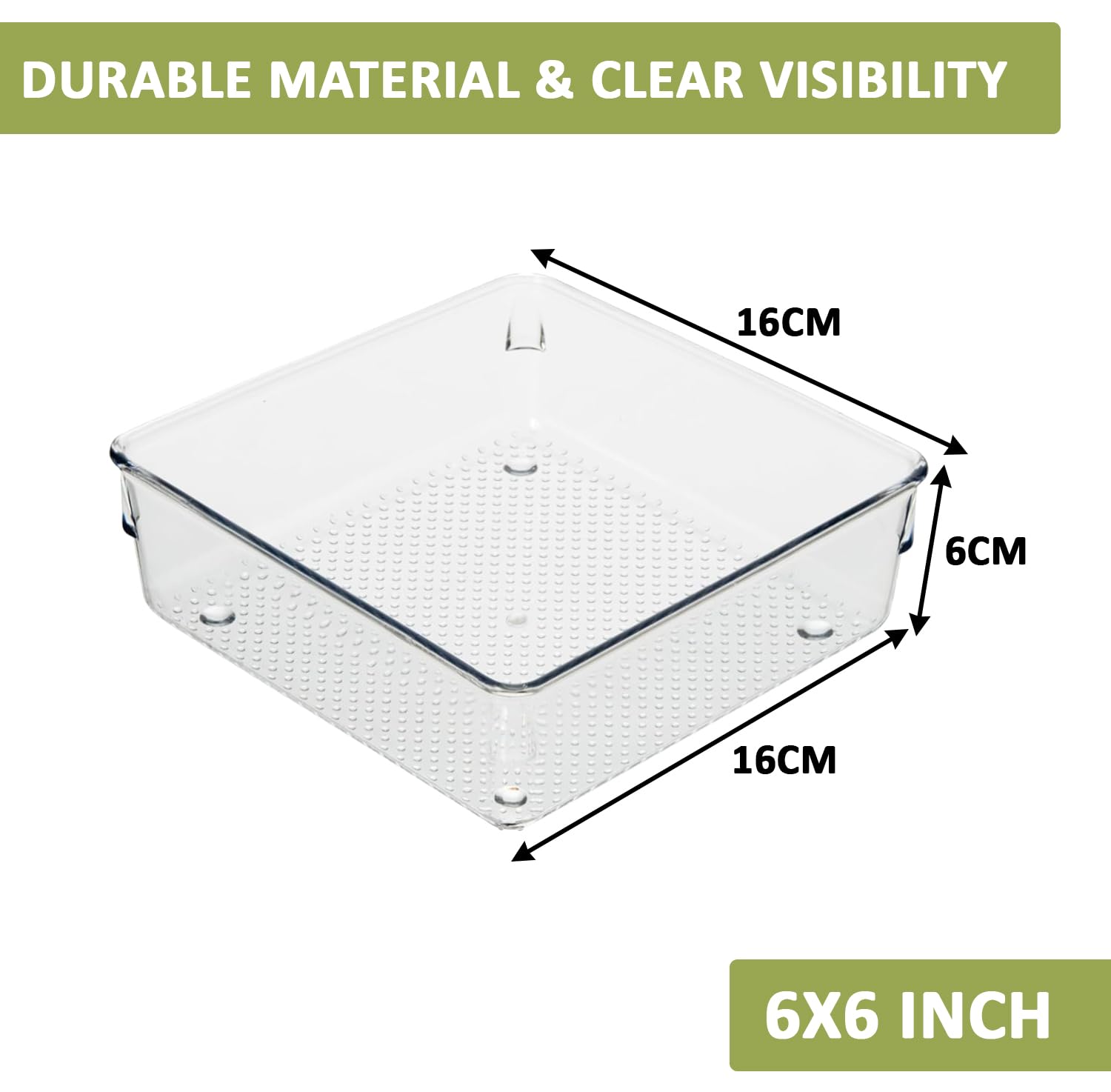 Kuber Industries Acrylic (12 Piece Set) Storage Organizer (6X6 Inch) Kitchen & Makeup Organizer Tray Set | Drawer Divider Tray | Multi-Purpose Desk Organizer | Stationery Organizer | Transparent 1